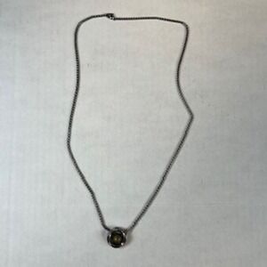 Greek Key Interlocking Ring Necklace Silver Tone Box Chain Bronze Orb Pendant